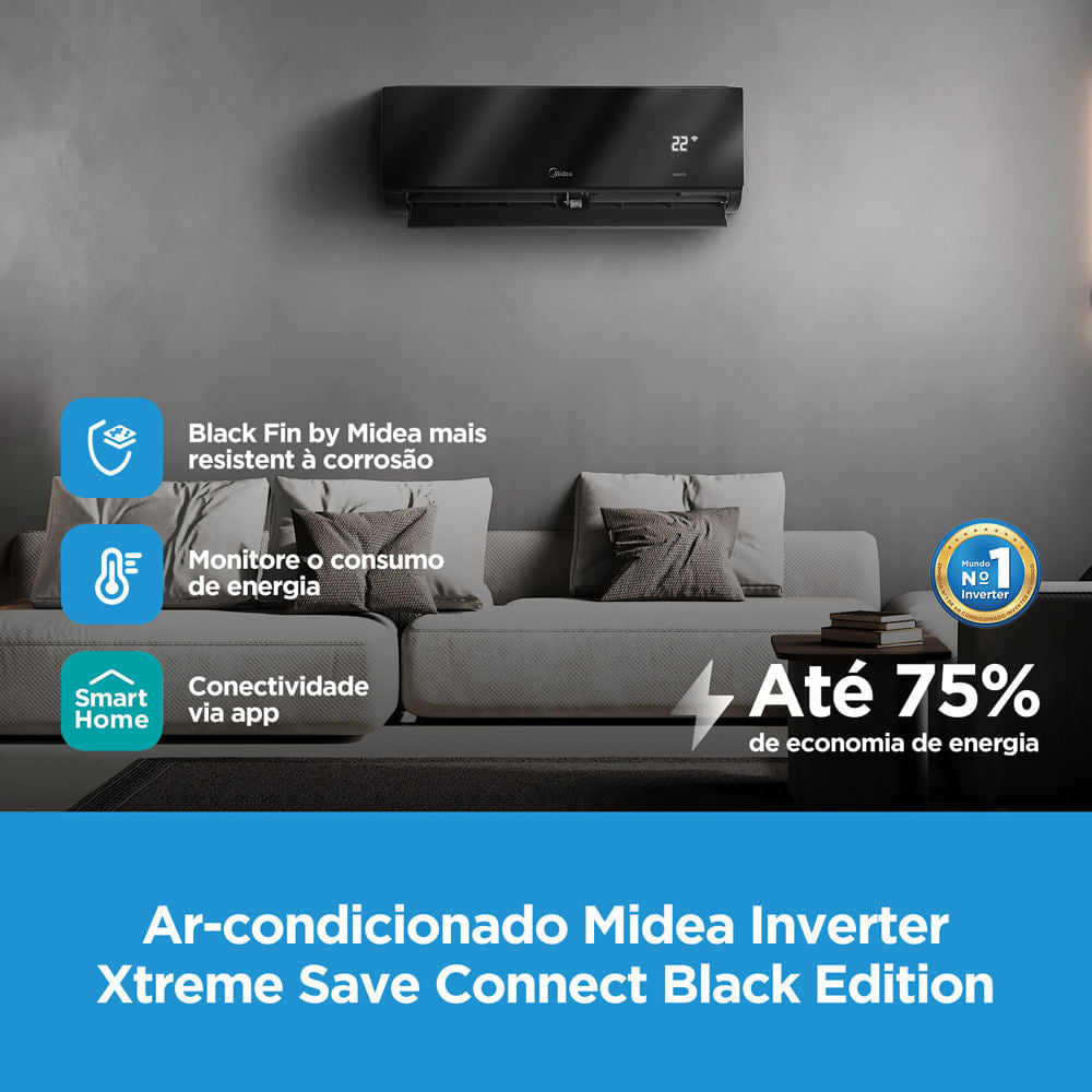 Ar-Condicionado Split Hi Wall Inverter Midea Xtreme Save Connect Black Edition 12.000 BTU/h Quente/Frio 220v