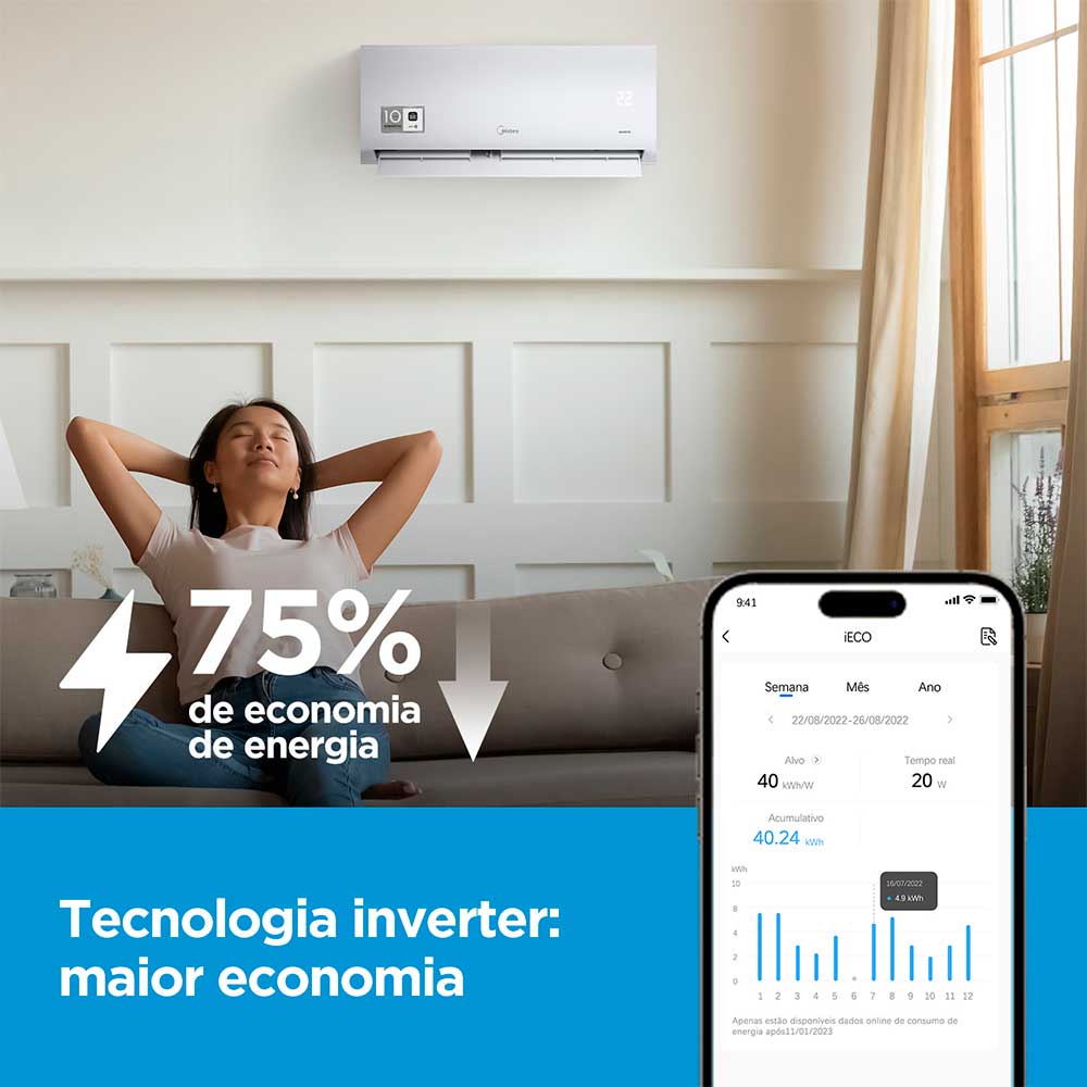 Ar Condicionado Split Hi Wall Inverter Midea Xtreme Save Connect 9.000 BTU/h Quente/Frio 220v